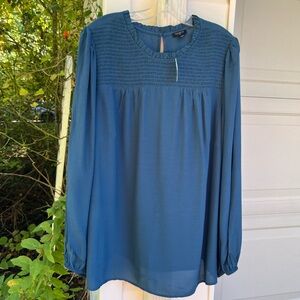 NWT Talbots Pretty Teal Ruffle Neck Long Sleeve Blouse